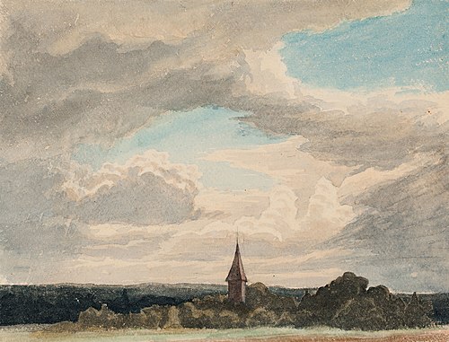 Steeple in a Landscape in Odenthal, Study, 1856, Werner Holmberg