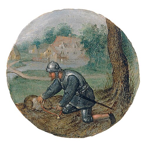 Vier Sprichwörter. Der Soldat und die schlafende Katze, 1596, Pieter Brueghel l'Ancien