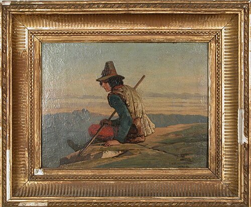 A Seated Young Shepherd overlooking a Mountain Landscape, 1854, Jules Hébert