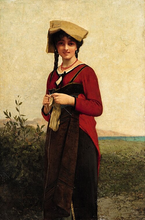 An Italian lady knitting, , Jules Lefebvre