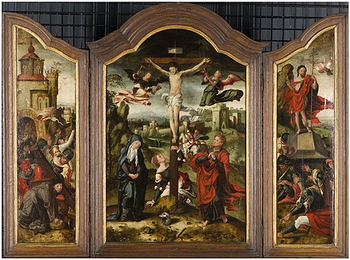 Triptych: the crucifixion, the crucifixion and the resurrection of Christ, 1599, Pieter Coecke van Aelst