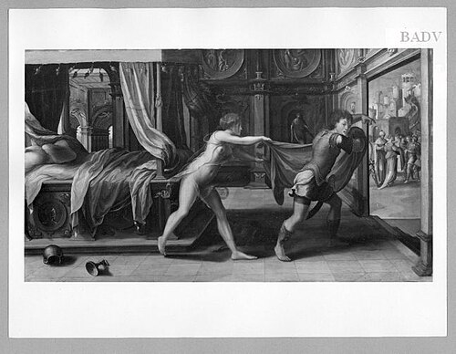 Joseph escapes from Potiphar's wife, 1527, Pieter Coecke van Aelst