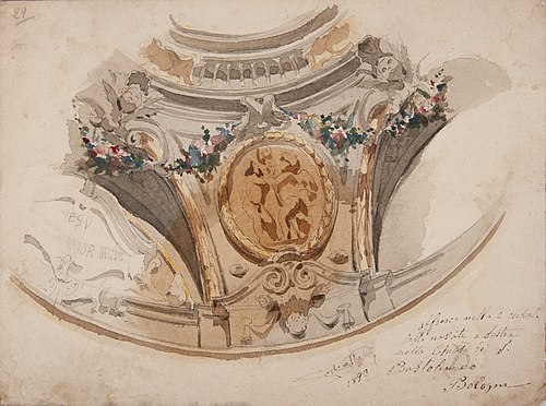 Affresco Nella 2 Cupola Della Navata a Destra Nella Chide Di S. Bartolomeo Bologna, 1890, Oreste Sercelli