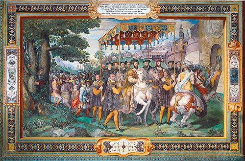 François Ier reçoit Charles Quint à Paris en 1540, accompagné du cardinal Farnèse, 1563, Taddeo Zuccari
