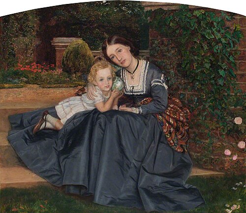 Mother and Child Seated in a Garden, , Arthur Hughes
