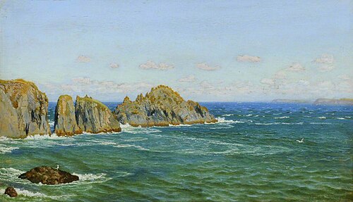 A Rocky Coast, Merope Rocks, near Harlyn Bay, North Cornwall, 1890, Arthur Hughes