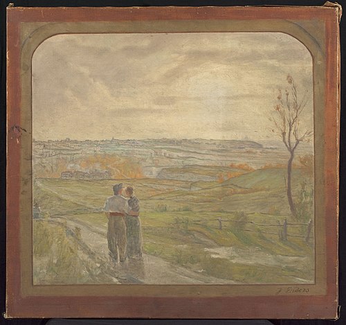 Esquisse pour la salle des mariages de la mairie de Romainville : Paysage avec un couple marchant, 1905, Jean-Joseph Enders