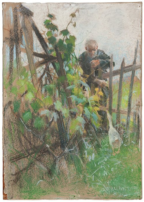 Man feeding a Goose, 1889, Alf Wallander