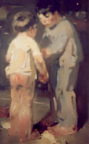 De kinderen van Van Meegeren, zijn dochter Inez en zoontje Jacques, 1917, Han van Meegeren
