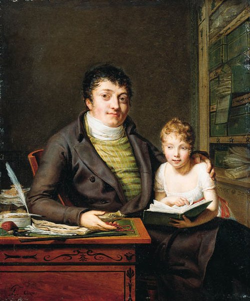 Portrait of a Gentleman and his Daughter reading in an Interior, 1810, Pauline Auzou