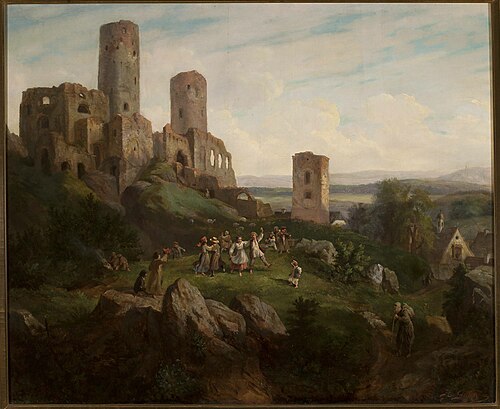 Ruins of the castle – merry-making in Tenczynek, 1855, Henryk Pillati