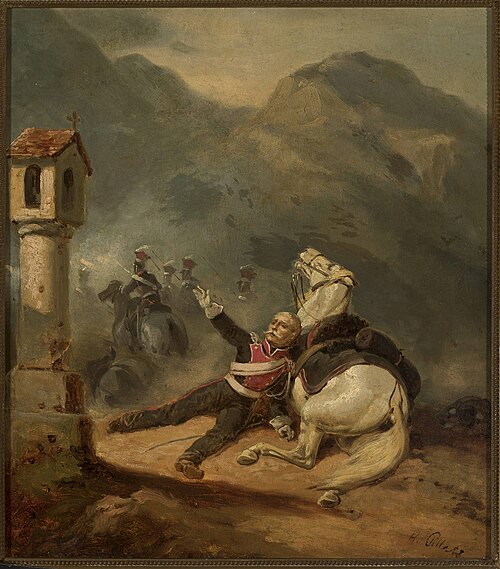 Wounded uhlan by the wayside shrine, 1853, Henryk Pillati