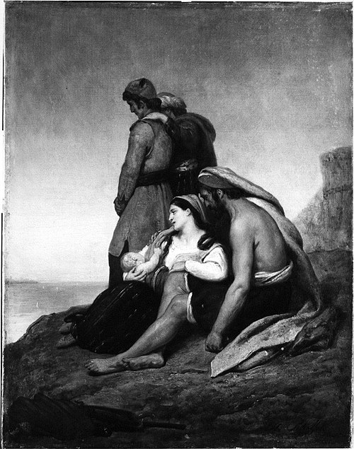 Griekse bannelingen op een rots, starend naar hun verloren vaderland, 1834, Ary Scheffer