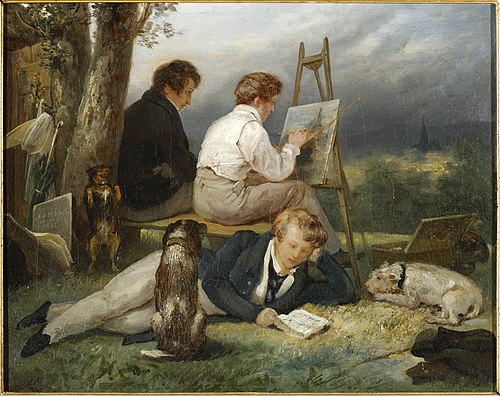 Portrait of the three Scheffer brothers in a landscape, 1824, Ary Scheffer