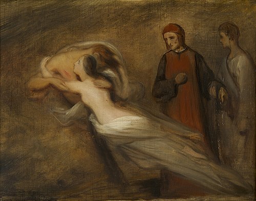 Oorspronkelijk ontwerp voor het schilderij van 'Francesca da Rimini en Paolo', 1822, Ary Scheffer