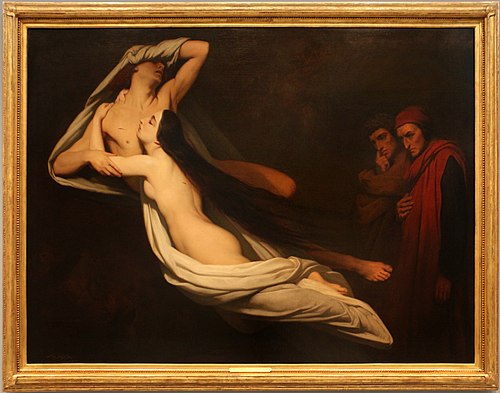 Dante and Virgil Encountering the Shades of Francesca da Rimini and Paolo Malatesta in the Underworl, 1851, Ary Scheffer