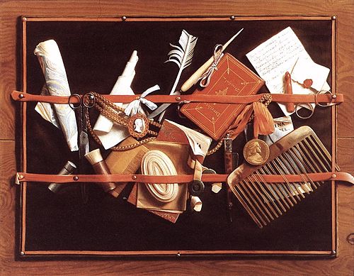 Still life with letter board, 1667, Samuel van Hoogstraten