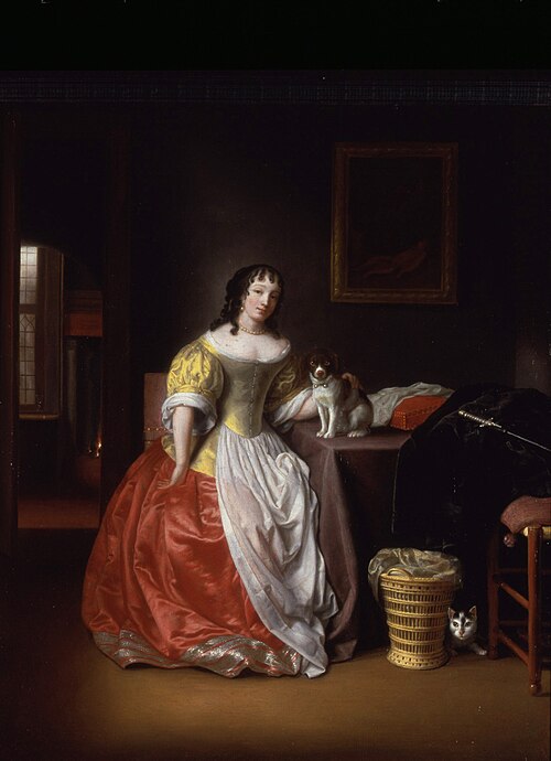 Interior with woman and dog, 1670, Samuel van Hoogstraten