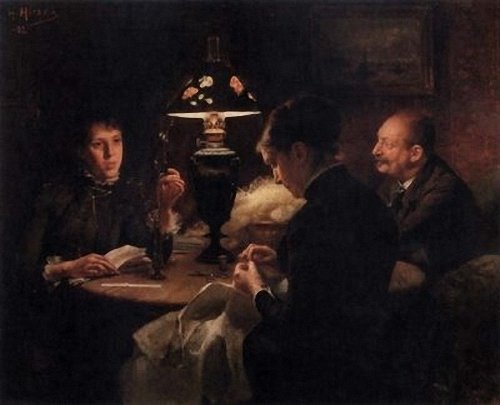 Familjegrup vid lampan, 1885, Hanna Pauli