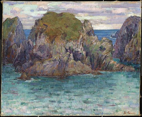 Rochers sur la côte bretonne ; Goulphar, Belle-Île, 1895, Armand Guillaumin