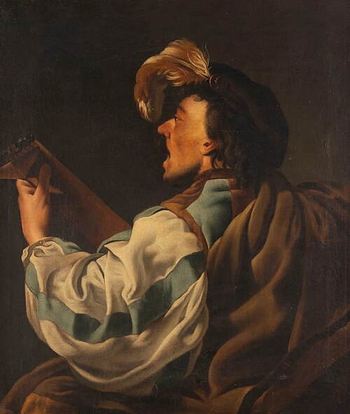 Singing lute player in lost profile, 1624, Hendrick ter Brugghen