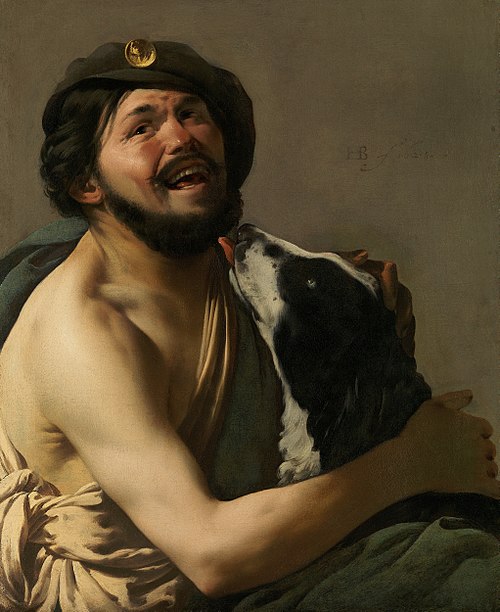 A Laughing Bravo (mercenary) with his Dog, 1628, Hendrick ter Brugghen