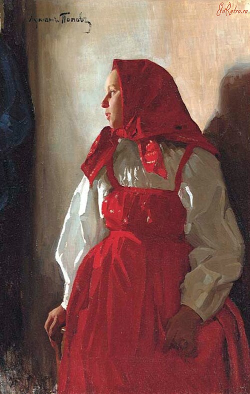 Young Girl in a Red Sarafan, 1900, Lukian Popov