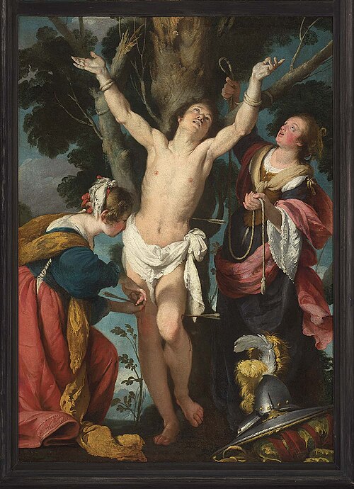 Saint Sebastian Tended by Saint Irene and Her Maid, 1630, Bernardo Strozzi