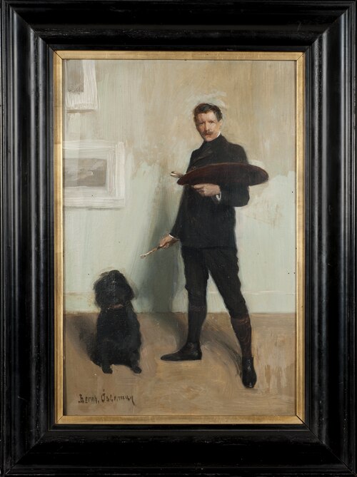 Självporträtt med hund, , Gustav Bernhard Osterman
