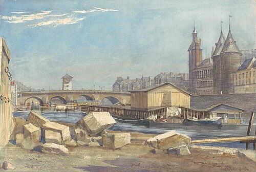 Ile de la Cité, the Pont au Change, and the Conciergerie, Paris, 1837, 1837, Richard Redgrave