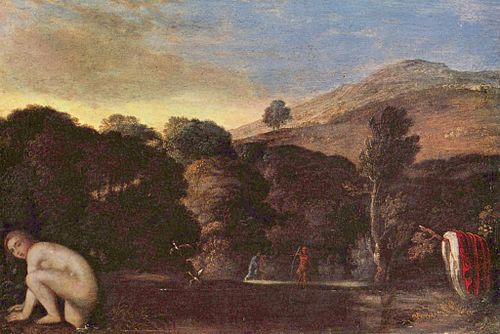 Landscape with bathing nymph, 1605, Johann König