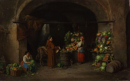 The Capuchin at the Greengrocery Stall, 1895, Alexander Antonovich Rizzoni
