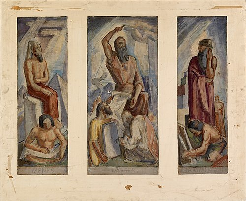 Menes, Moses, Hammurabi (mural study, "The Law Givers," U.S. Department of Justice, Washington, D.C., 1935, Boardman Robinson