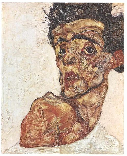 Self-Portrait with Bare Shoulder, 1912, Egon Schiele