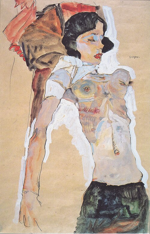 Liegendes, halbbekleidetes Mädchen, 1911, Egon Schiele
