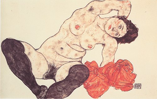 Weiblicher Akt mit gelbem Handtuch, 1917, Egon Schiele