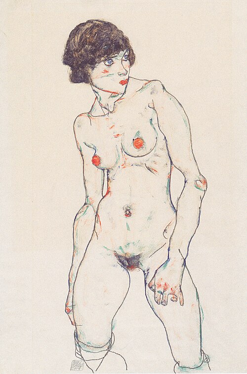 Stehender weiblicher Akt mit Strümpfen, 1914, Egon Schiele
