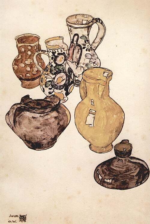 Still life with crockery, 1918, Egon Schiele