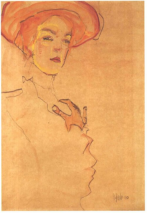 Portrait of a woman with orange hat, 1910, Egon Schiele