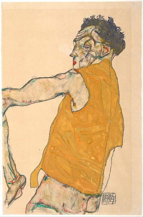 Self-Portrait in Yellow Vest, 1914, Egon Schiele