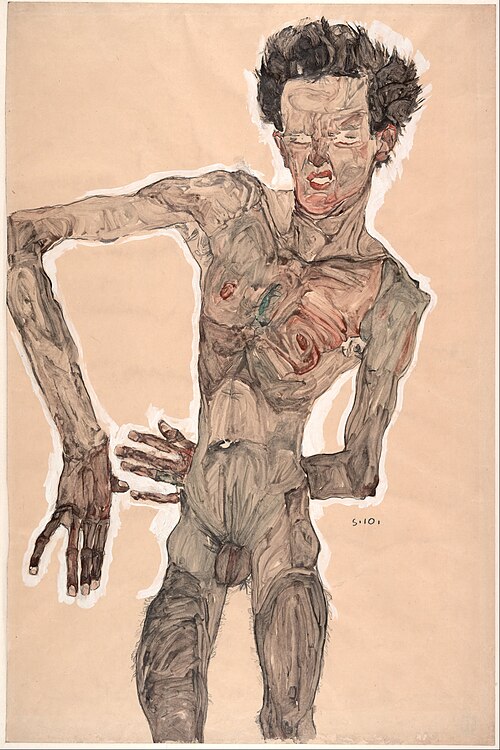 Autoportrait nu à la grimace, 1910, Egon Schiele