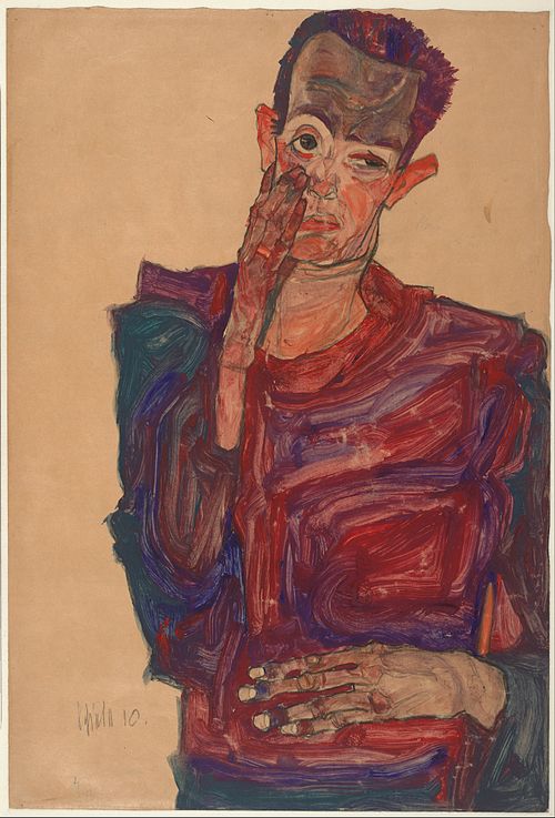 Self-Portrait with Eyelid Pulled Down, 1910, Egon Schiele