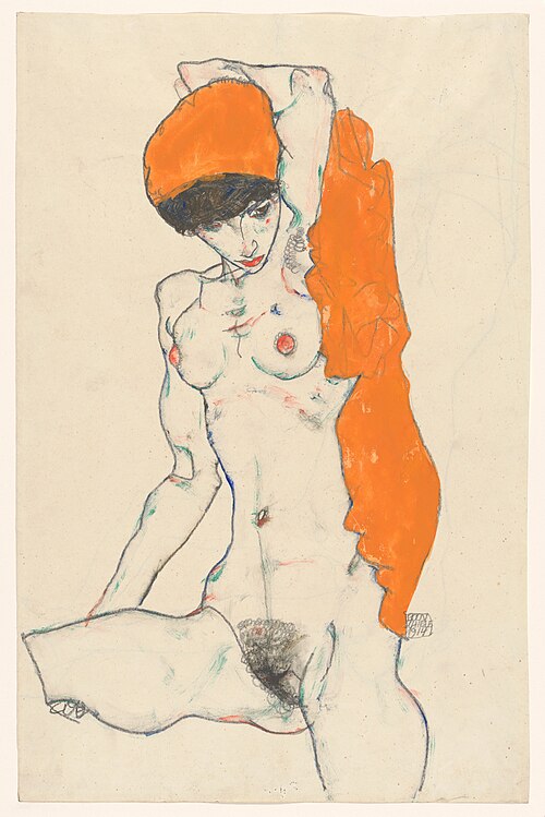 Standing Nude with Orange Drapery, 1914, Egon Schiele
