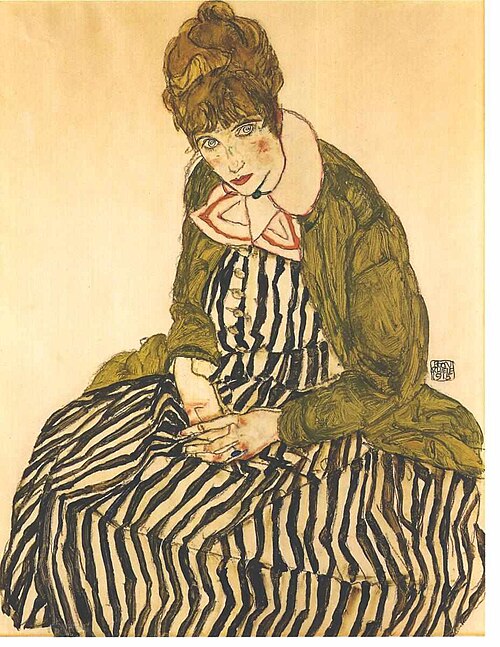 Portrait of Edith Schiele with striped dress, 1915, Egon Schiele