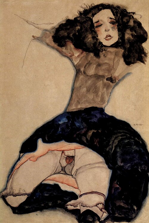 Black-haired Girl with raised Skirt, 1911, Egon Schiele