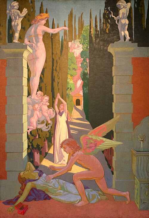 Panneau IV. Soumise par Vénus aux plus dures épreuves, Psyché, pour son malheur, cède une seconde fo, 1908, Maurice Denis