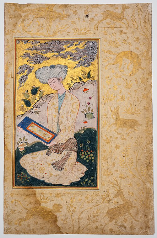 Youth in a Landcsape, single album page, 1590, Sadiq Bek