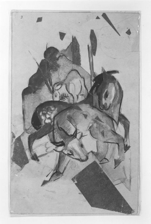 Feuerochse, grünes Pferd u. Steinbock, 1913, Franz Marc