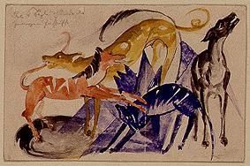 The four companion dogs of Prince Jusuff, 1914, Franz Marc