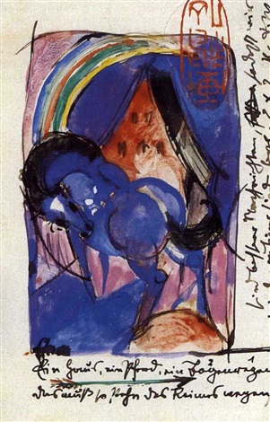 Blaues Pferd, rotes Haus und Regenbogen, 1913, Franz Marc